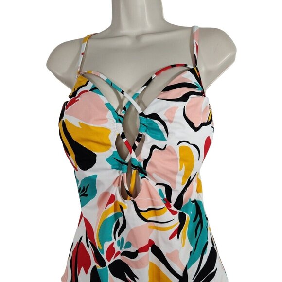 Beach Betty by Miracle Brands One Piece Swimsuit Women Size L Colorful Floral - Picture 3 of 12